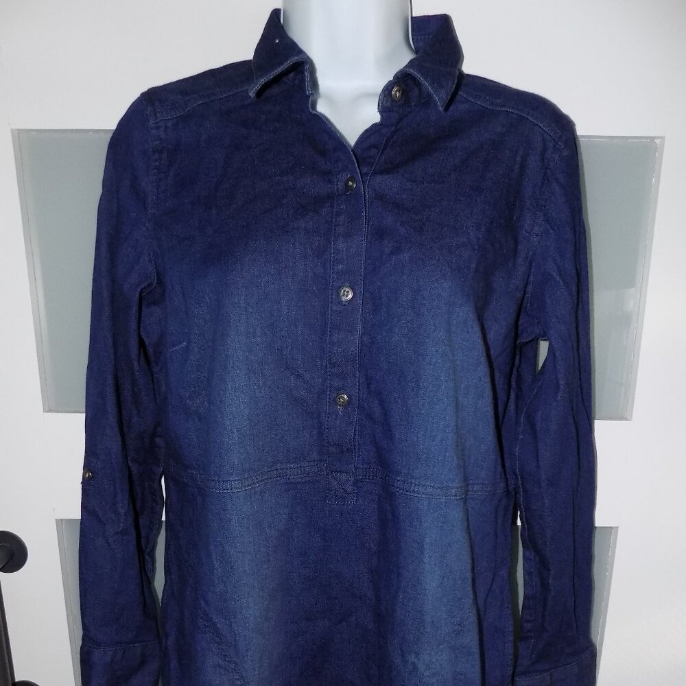 J. Jill Denim Shift Knee Length W/Pockets LS Dress Size S Petite Women's